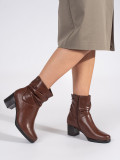 Braune Leder Stiefeletten mit Blockabsatz und gerafftem Schaft von Sergio Leone