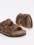 Damen Leder Pantoletten mit Leopardenmuster
