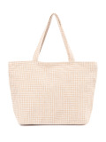 Beige Strandtasche mit weißem Karomuster