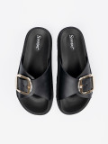 Schwarze Damen-Sandalen mit goldener Schnalle