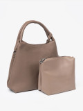Elegante dunkelbeige Handtasche mit Kosmetiktasche