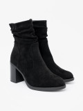 Elegante schwarze Stiefeletten mit Blockabsatz und gerafftem Schaft