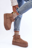 Beige Schneestiefel aus Veloursleder mit Plateau