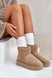 Beige Schneestiefel aus Veloursleder mit Plateau