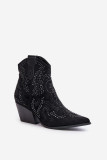 Verzierte schwarze Ankle Boots mit Absatz aus Veloursleder
