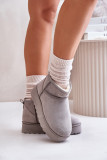 Graue gefütterte Schneestiefel mit Plattform und Veloursleder-Optik