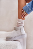 Graue gefütterte Schneestiefel mit Plattform und Velouroberfläche