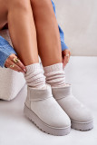 Graue gefütterte Schneestiefel mit Plattform und Velouroberfläche