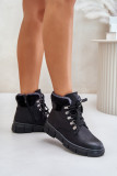 Gefütterte schwarze Stiefelette mit Reißverschluss und Plateausohle
