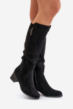 Schwarze Stiefel aus Öko-Veloursleder mit Blockabsatz bis zum Knie