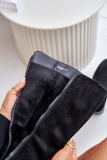 Schwarze Stiefel aus Öko-Veloursleder mit Blockabsatz bis zum Knie