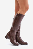 Braune Stiefel mit Blockabsatz aus Kunstleder bis zum Knie