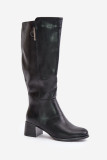 Schwarze Stiefel aus Kunstleder mit Blockabsatz bis zum Knie