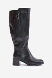 Schwarze Stiefel aus Kunstleder mit Blockabsatz bis zum Knie