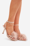 Beige Sandale mit Stiletto-Absatz und Federn