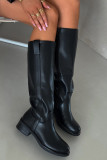 Schwarze Overknee-Stiefel aus Kunstleder mit niedrigem Blockabsatz