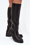 Schwarze Overknee-Stiefel aus Kunstleder mit niedrigem Blockabsatz