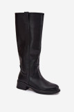 Schwarze Overknee-Stiefel aus Kunstleder mit niedrigem Blockabsatz