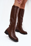 Braune Overknee-Stiefel aus Kunstleder mit niedrigem Blockabsatz