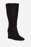 Gefütterte schwarze Stiefel mit Keilabsatz