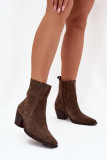Gefütterte Veloursleder-Stiefelette mit Blockabsatz, braun
