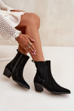 Gefütterte Veloursleder-Stiefelette mit Blockabsatz, schwarz
