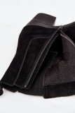 Gefütterte Veloursleder-Stiefelette mit Blockabsatz, schwarz