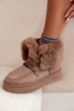Snowboots auf Plateausohle mit Kunstfell und Schnürung, beige