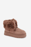 Snowboots auf Plateausohle mit Kunstfell und Schnürung, beige