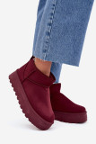 Bordeauxrote Schneestiefel aus Veloursleder mit Plateau