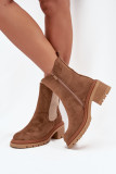 Braune Stiefelette aus Veloursleder mit Blockabsatz