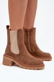 Braune Stiefelette aus Veloursleder mit Blockabsatz