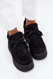 Schwarze Snowboots mit Lammfell auf Plateausohle