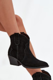 Schwarze Veloursleder-Stiefelette mit Blockabsatz