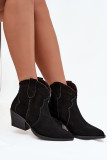 Schwarze Veloursleder-Stiefelette mit Blockabsatz