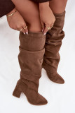 Overknee-Stiefel aus Veloursleder mit Blockabsatz, braun