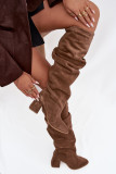 Overknee-Stiefel aus Veloursleder mit Blockabsatz, braun