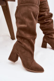 Overknee-Stiefel aus Veloursleder mit Blockabsatz, braun