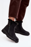 Schwarze Schneestiefel mit Kunstfell und Plateausohle