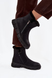 Schwarze Schneestiefel mit Kunstfell und Plateausohle
