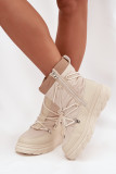 Beige Schneestiefel mit Reißverschluss und Fellfutter