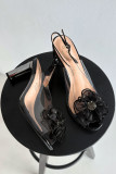 Schwarze Sandale mit Blockabsatz, Schmuck und Kristallen