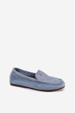 Blaue Mokassins aus Veloursleder mit goldenem Detail