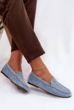 Blaue Mokassins aus Veloursleder mit goldenem Detail