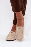Beige Mokassins aus Velourslederimitat mit goldenem Detail
