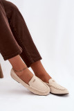 Beige Mokassins aus Velourslederimitat mit goldenem Detail