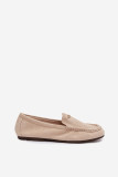 Beige Mokassins aus Velourslederimitat mit goldenem Detail