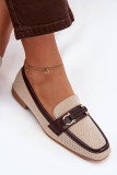 Braun-beige Mokassin aus Textil mit Zierelement