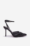 Schwarze Sandale mit Stiletto-Absatz und Verzierungen