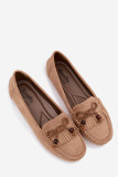 Beige Mokassins aus Veloursleder mit Schleife und Fransen